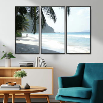 18311030-MGV-CV-36X24-Tropical Beach Wall Art Canvas Print, Framed Serene Ocean Art Picture Print, Palm Tree Shadows Perfect Tropical Coastal Decor