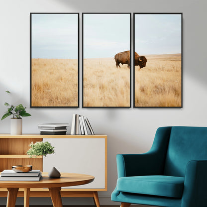 61392510-MGV-CV-36X24-Buffalo Wall Art Wall Art Canvas Print, Framed Western Wildlife Decor Art Picture Print, Rustic Farmhouse Art Perfect Rustic