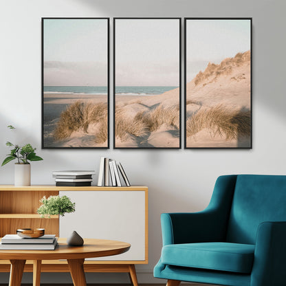 28064037-MGV-CV-36X24-Minimalist Seascape Wall Art Canvas Print, Framed Neutral Beach Print Art Picture Print, Sand Dune Photography Perfect