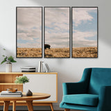 22754563-MGV-CV-36X24-Earthy Tones Wall Art Canvas Print, Framed Rustic Nature Art Picture Print, Solitary Buffalo Perfect Western Minimalist Decor