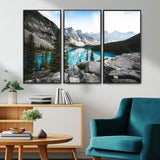 98014896-MGV-CV-36X24-Canadian Rockies Wall Art Canvas Print, Framed Mountain Landscape Art Picture Print, Turquoise Water Perfect Scandinavian