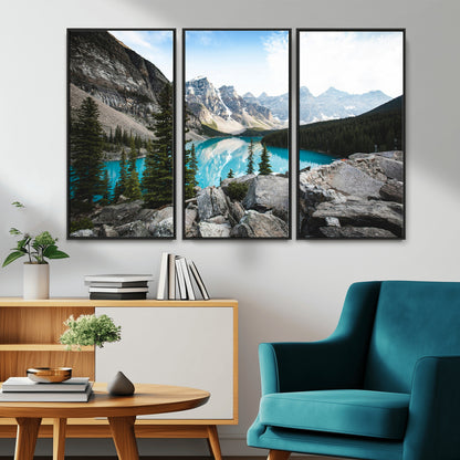 98014896-MGV-CV-36X24-Canadian Rockies Wall Art Canvas Print, Framed Mountain Landscape Art Picture Print, Turquoise Water Perfect Scandinavian
