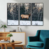 36533178-MGV-CV-36X24-Wild Elk Photography Wall Art Canvas Print, Framed Winter Wildlife Art Picture Print, Snowy Forest Perfect Rustic Lodge Decor