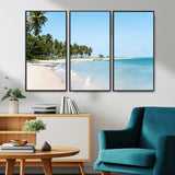37858872-MGV-CV-36X24-Palm Tree Coast Wall Art Canvas Print, Framed Island Getaway Art Picture Print, Crystal Blue Water Perfect Tropical Coastal Decor
