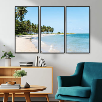 37858872-MGV-CV-36X24-Palm Tree Coast Wall Art Canvas Print, Framed Island Getaway Art Picture Print, Crystal Blue Water Perfect Tropical Coastal Decor