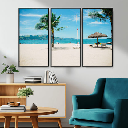 42623350-MGV-CV-36X24-Tropical Beach Wall Art Canvas Print, Framed Palm Tree Art Picture Print, Ocean View Perfect Tropical Coastal Decor Artwork