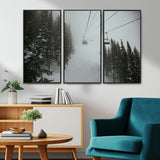 87018452-MGV-CV-36X24-Ski Lift Wall Art Canvas Print, Framed Snowy Pines Art Picture Print, Misty Landscape Perfect Winter Serenity Decor Artwork