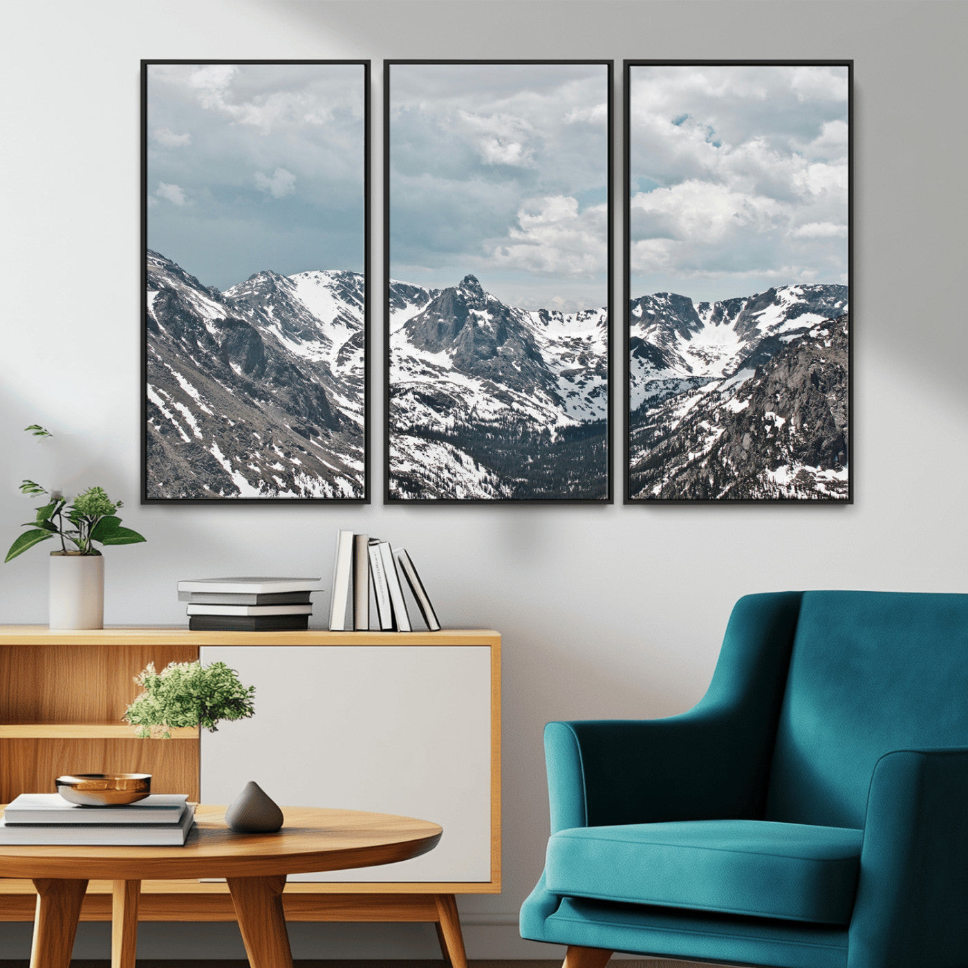 94074619-MGV-CV-36X24-Snowy Peaks Wall Art Canvas Print, Framed Alpine Wilderness Art Picture Print, Mountain Escape Perfect Winter Serenity Decor