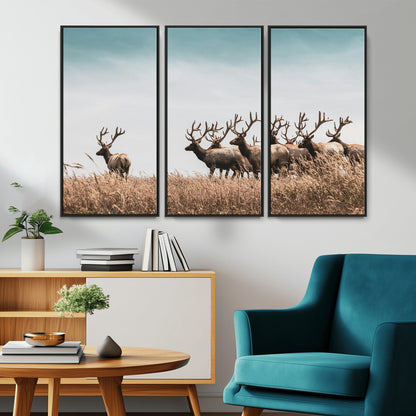 81594705-MGV-CV-36X24-Elk Herd Wall Art Canvas Print, Framed Wildlife Photography Art Picture Print, Rustic Nature Print Perfect Rustic Wildlife Decor