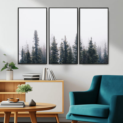 42364796-MGV-CV-36X24-Foggy Forest Wall Art Canvas Print, Framed Misty Pines Art Picture Print, Moody Woodland Perfect Scandinavian Minimalist Decor