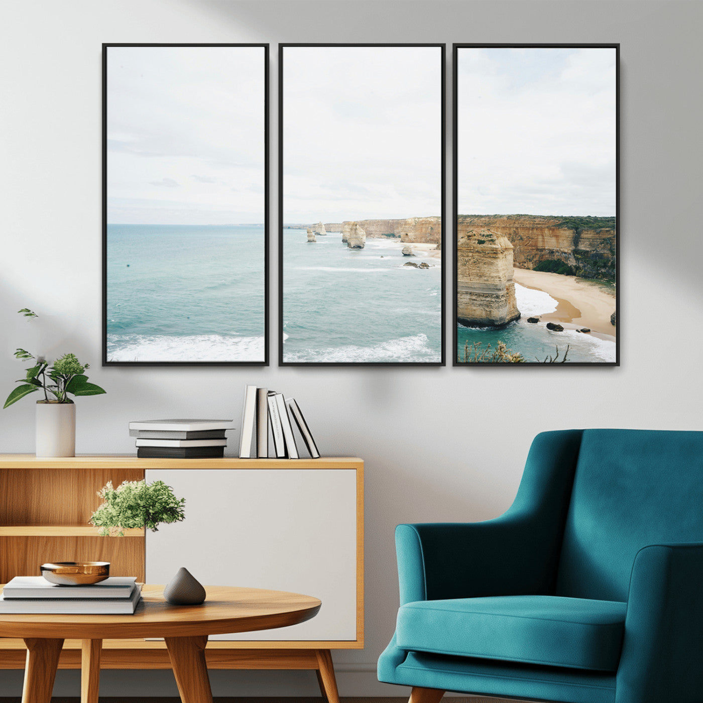 70095633-MGV-CV-36X24-Twelve Apostles Wall Art Canvas Print, Framed Coastal Cliffs Art Picture Print, Rugged Rock Formations Perfect Minimalist Coastal