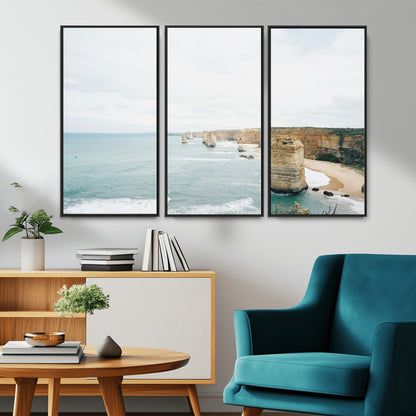 70095633-MGV-CV-36X24-Twelve Apostles Wall Art Canvas Print, Framed Coastal Cliffs Art Picture Print, Rugged Rock Formations Perfect Minimalist Coastal