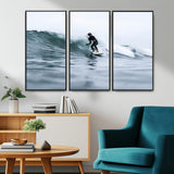 11693607-MGV-CV-36X24-Surfer on Wave Wall Art Canvas Print, Framed Ocean Adventure Art Picture Print, Motion Blur Water Perfect Coastal Adventure Decor