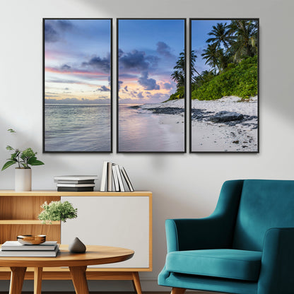 75045485-MGV-CV-36X24-Tropical Beach Wall Art Canvas Print, Framed Sunset Glow Art Picture Print, Palm Tree Coast Perfect Tropical Coastal Decor Artwork