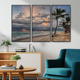62574547-MGV-CV-36X24-Tropical Storm Wall Art Canvas Print, Framed Moody Beach Art Picture Print, Dramatic Sky Perfect Tropical Coastal Decor Artwork