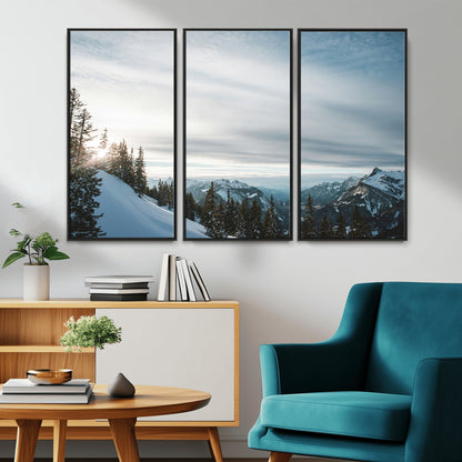 55564749-MGV-CV-36X24-Snowy Mountains Wall Art Canvas Print, Framed Alpine Landscape Art Picture Print, Frosty Peaks Perfect Nordic Minimalist Decor