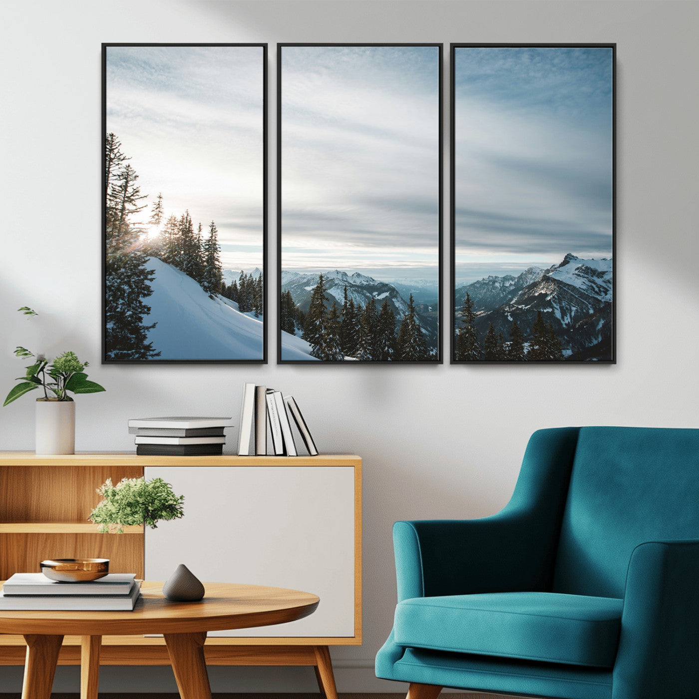 55564749-MGV-CV-36X24-Snowy Mountains Wall Art Canvas Print, Framed Alpine Landscape Art Picture Print, Frosty Peaks Perfect Nordic Minimalist Decor