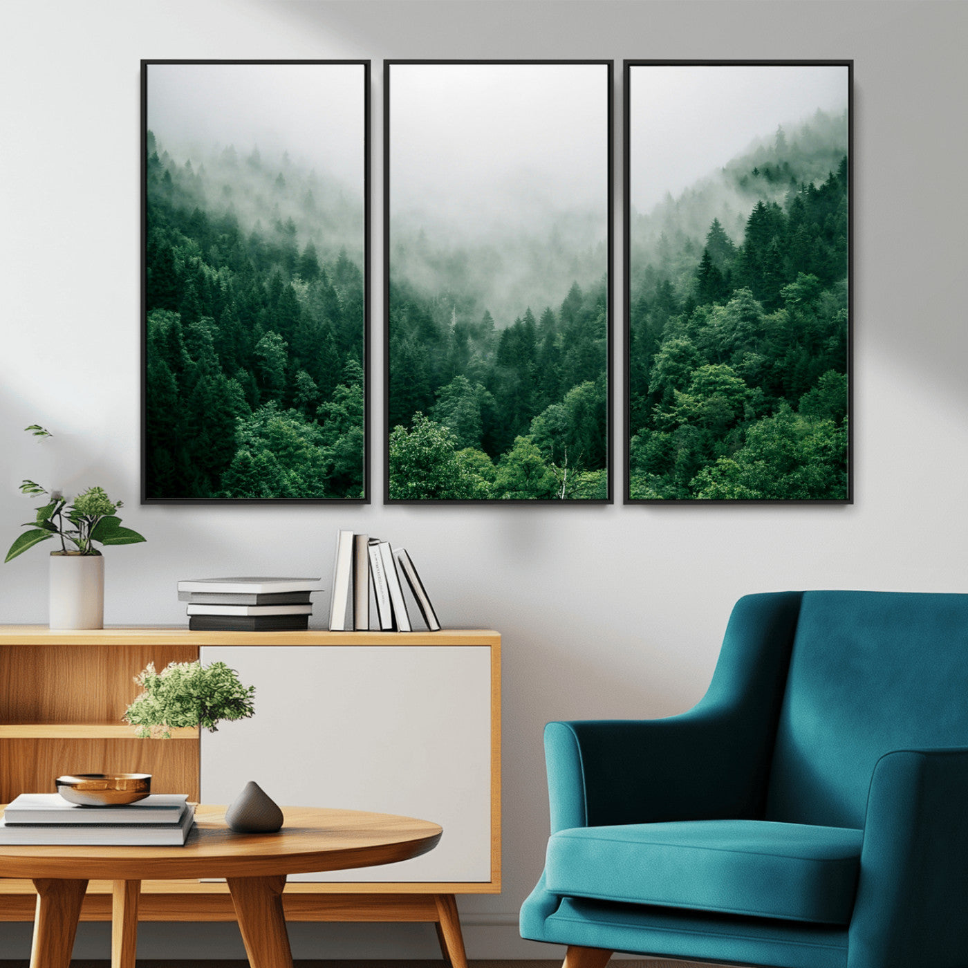 45265379-MGV-CV-36X24-Misty Forest Wall Art – Green Mountain Pine Tree Landscape Canvas Print, Nature Photography Artwork Home Decor for Bedroom, Living
