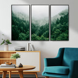 45265379-MGV-CV-36X24-Misty Forest Wall Art – Green Mountain Pine Tree Landscape Canvas Print, Nature Photography Artwork Home Decor for Bedroom, Living