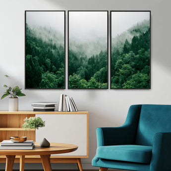 45265379-MGV-CV-36X24-Misty Forest Wall Art – Green Mountain Pine Tree Landscape Canvas Print, Nature Photography Artwork Home Decor for Bedroom, Living