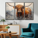 X61001-MGV-CV-36X24-Scottish Highland Wall Art Canvas Print, Framed Longhorn Art Picture Print, Western Cow Perfect Farmhouse Decor Artwork