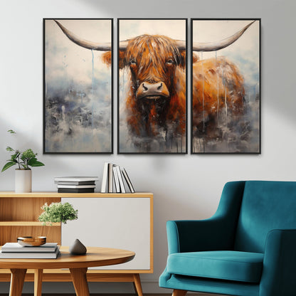 X61001-MGV-CV-36X24-Scottish Highland Wall Art Canvas Print, Framed Longhorn Art Picture Print, Western Cow Perfect Farmhouse Decor Artwork