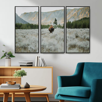 41674074-MGV-CV-36X24-Bison Wall Art – American Buffalo Wildlife Photography Canvas Print, Western Mountain Landscape Artwork Rustic Nature Decor for