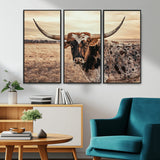 95745718-MGV-CV-36X24-Texas Longhorn Wall Art – Western Cattle Photography Canvas Print, Rustic Ranch Animal Artwork Country Farmhouse Decor for Living