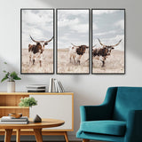 65621083-MGV-FC-48X32-3P_Black-Texas Longhorn Wall Art – Rustic Western Cattle Canvas Print, Southwestern Ranch Photography Decor for Living Room, Office,
