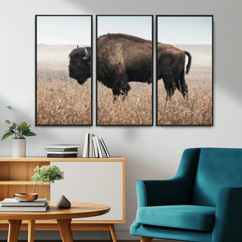 69909079-MGV-CV-36X24-Bison Wall Art – Majestic Buffalo Canvas Print in Prairie Grasslands, Rustic Western Animal Painting, Farmhouse Ranch Decor for