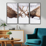 99240306-MGV-CV-36X24-Elk Wall Art – Two Bull Elk Fighting in Snow Canvas Print, Rustic Wildlife Artwork for Cabin, Lodge, Western Farmhouse, Nature &