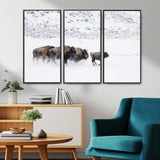 61161423-MGV-CV-36X24-Running Bison Herd Wall Art – Winter Buffalo Canvas Print, Wildlife Photography Decor for Rustic Living Room, Farmhouse, Lodge,