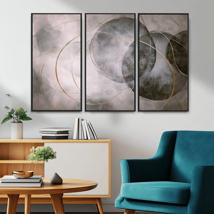20066876-MGV-CV-36X24-Neutral Abstract Circle Wall Art – Modern Gray Beige Gold Canvas Print, Minimalist Geometric Painting for Bedroom, Living Room,