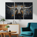 93195031-MGV-CV-36X24-Dark Longhorn Bull Wall Art – Western Steer Canvas Print, Moody Rustic Animal Painting for Man Cave, Ranch House, Office or Modern
