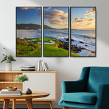 50107048-MGV-FC-48X32-3P_Black-Golf Course Wall Art – Coastal Ocean View Canvas Print, Scenic Fairway Landscape Decor for Office, Man Cave, Bedroom, or Living