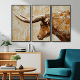 69611428-MGV-CV-36X24-Longhorn Bull Wall Art – Rustic Western Canvas Print, Textured Farmhouse Cattle Painting for Living Room, Office, or Ranch House