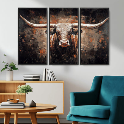 24779067-MGV-CV-36X24-Longhorn Bull Wall Art – Western Rustic Canvas Print, Bold Cowboy Cattle Painting for Ranch House, Farmhouse, Office, or Living