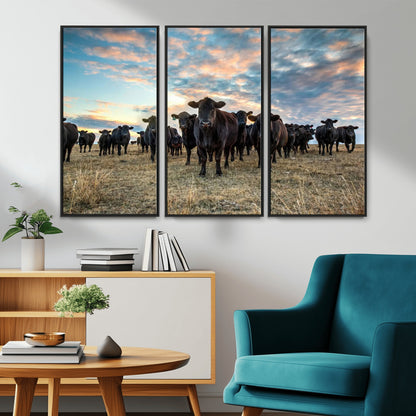 13867292-MGV-CV-36X24-Black Cattle Wall Art – Rustic Ranch Herd Canvas Print, Western Farmhouse Country Landscape Decor for Living Room, Office, or
