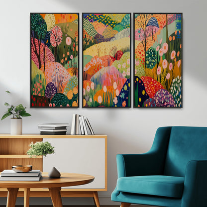 79636380-MGV-CV-36X24-Colorful Abstract Landscape Wall Art – Vibrant Hills and Flowers Canvas Print, Modern Whimsical Artwork for Living Room, Bedroom,
