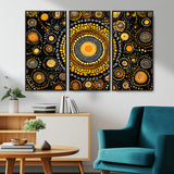 45478523-MGV-FC-48X32-3P_Black-Abstract Circle Wall Art – Bold Black and Gold Dot Painting Canvas Print, Modern Geometric Mandala Style Decor for Living Room or