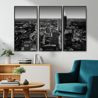 46578567-MGV-FC-48X32-3P_Black-Atlanta Skyline Wall Art – Black and White Cityscape Canvas Print, Modern Urban Night Decor for Office, Living Room, or Apartment
