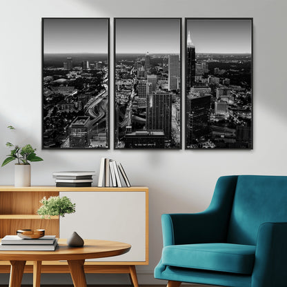 46578567-MGV-FC-48X32-3P_Black-Atlanta Skyline Wall Art – Black and White Cityscape Canvas Print, Modern Urban Night Decor for Office, Living Room, or Apartment