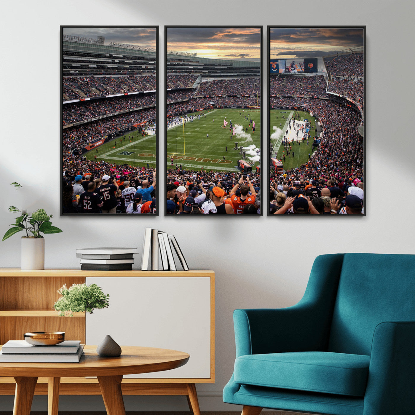87578930-MGV-CV-36X24-Soldier Field Wall Art – Chicago Bears Football Stadium Sunset Canvas Print, Game Day Sports Decor for Man Cave, Bar, Office, or