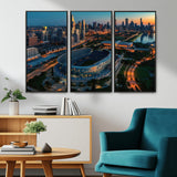 36690345-MGV-CV-36X24-Soldier Field Wall Art – Chicago Bears Stadium Aerial Night Canvas Print, City Skyline Football Decor for Living Room, Office, or