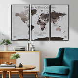 43749658-MGV-CV-36X24-Welcome to Great Adventure World Map Wall Art – Charcoal Gray Canvas Print, Rustic Travel Decor for Living Room, Study, Office or