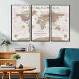 63516865-MGV-CV-36X24-Explore Dream Discover World Map Wall Art – Inspirational Travel Adventure Canvas Print, Neutral Parchment Style Explorer Decor