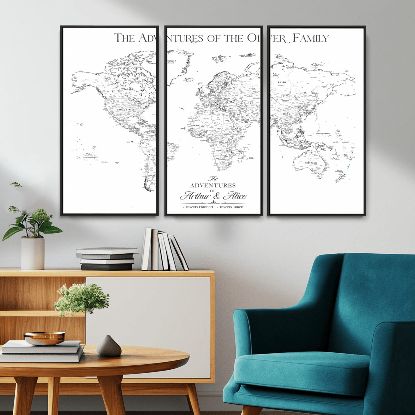 21029247-MGV-CV-36X24-Minimalist World Map Wall Art – Black and White Travel Adventure Print, Modern Family Travel Map Decor for Living Room, Bedroom,