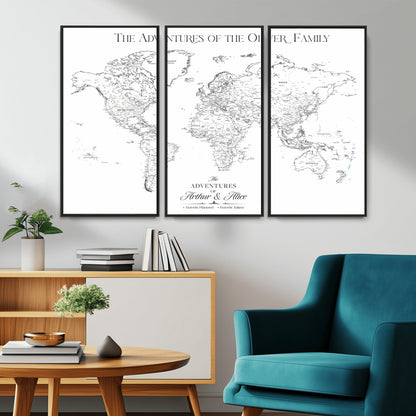 21029247-MGV-CV-36X24-Minimalist World Map Wall Art – Black and White Travel Adventure Print, Modern Family Travel Map Decor for Living Room, Bedroom,