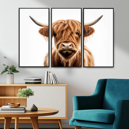 637908607-MGV-FC-93X47-3P_Black-Highland Cow Wall Art Print – Rustic Farmhouse Animal Portrait, Scottish Highland Cattle Canvas, Modern Country Wall Decor for