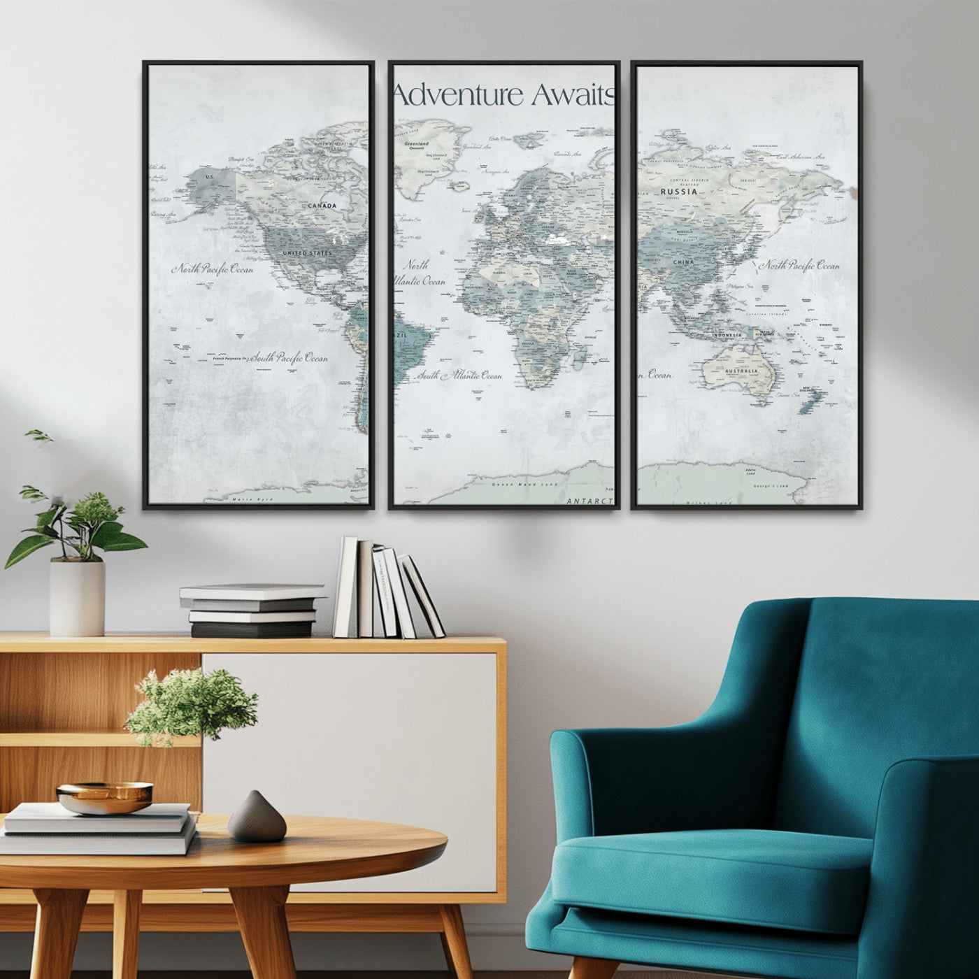 TEST111-MGV-FC-48X32-3P_Black-Personalized Adventure Awaits Push Pin World Map – Custom Framed Travel Tracker Canvas Wall Art for Home, Office